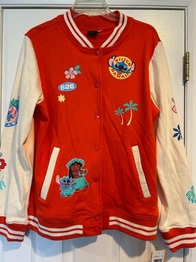 Disney Red and White Stitch & Lilo Varsity Bomber Jacket